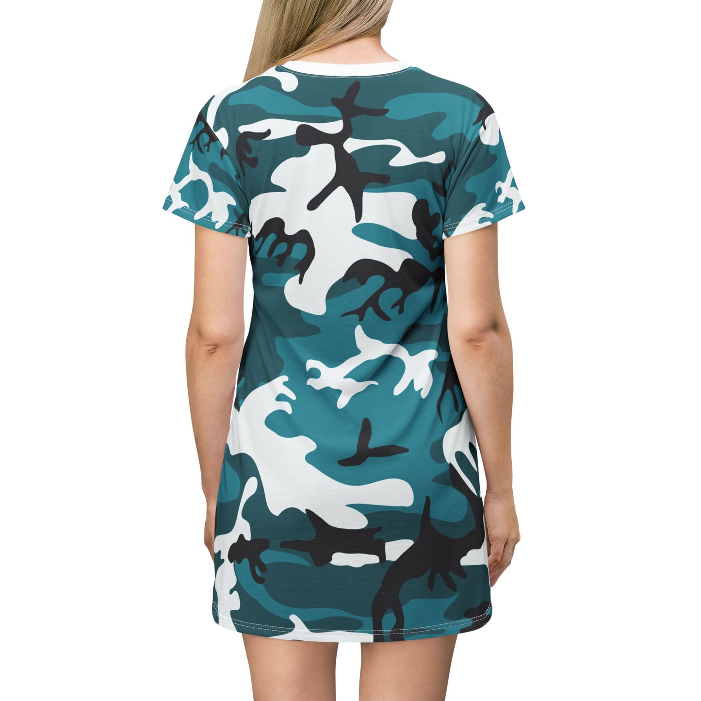 Ptahra B Stylish Turquoise Camo T-Shirt Dress