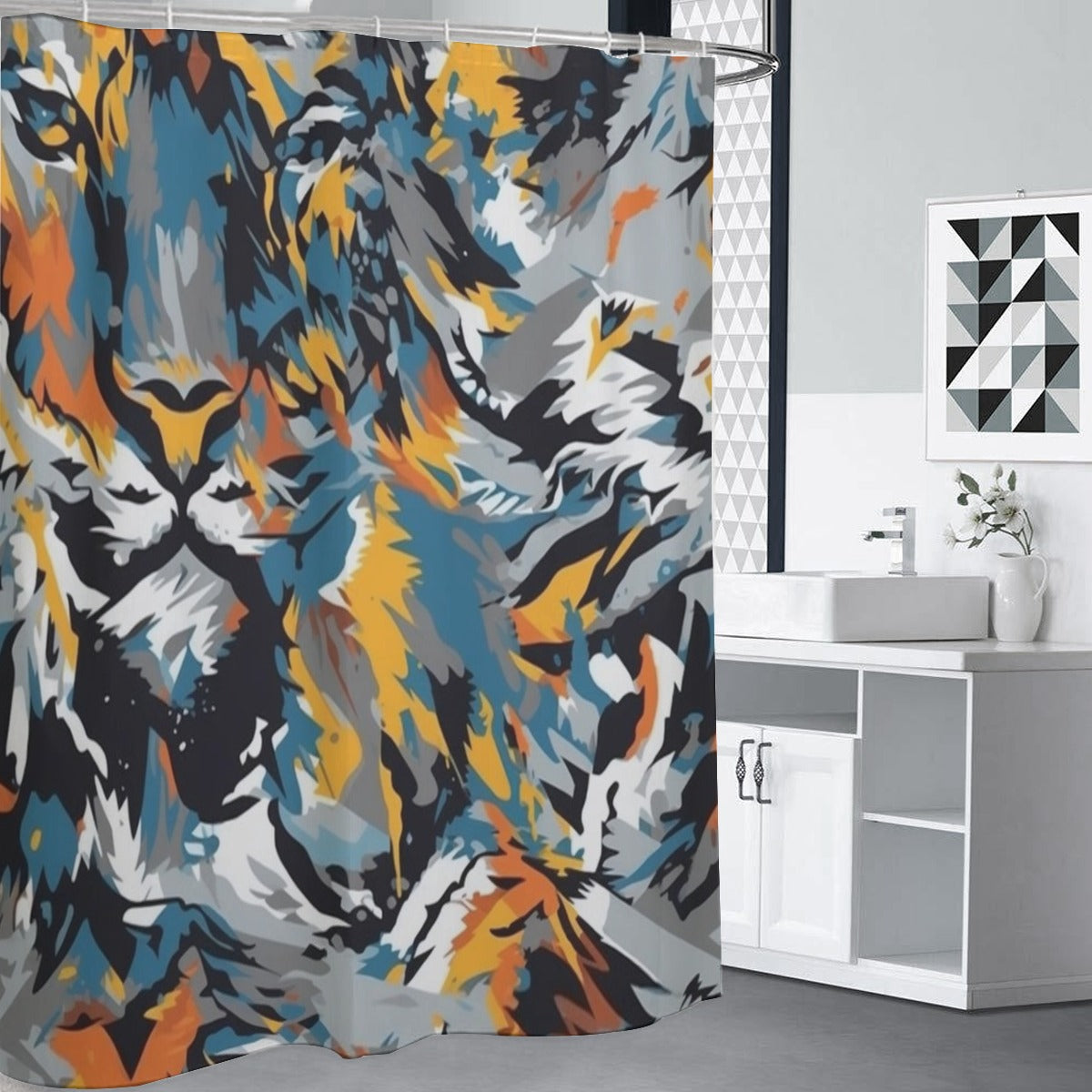 Ptahra B Multi-Color Lion/Art Design Shower Curtains