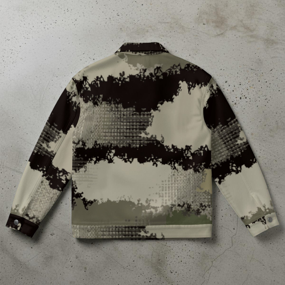 Ptahra Unisex Beige/Black Smudge Line Pattern Collared Jacket