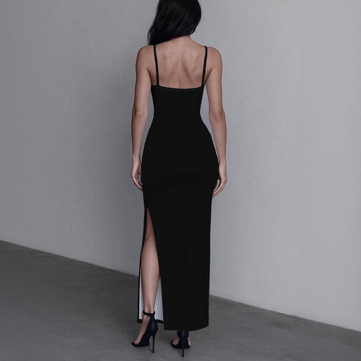 Ptahra B Women's Black Long Dress with Slit