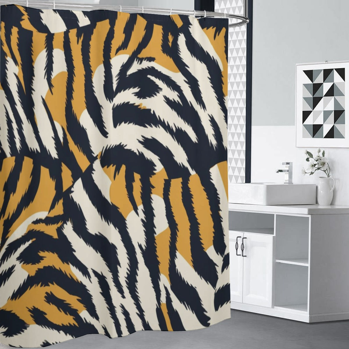 Ptahra B Black/White/Beige Animal Pattern Shower Curtains