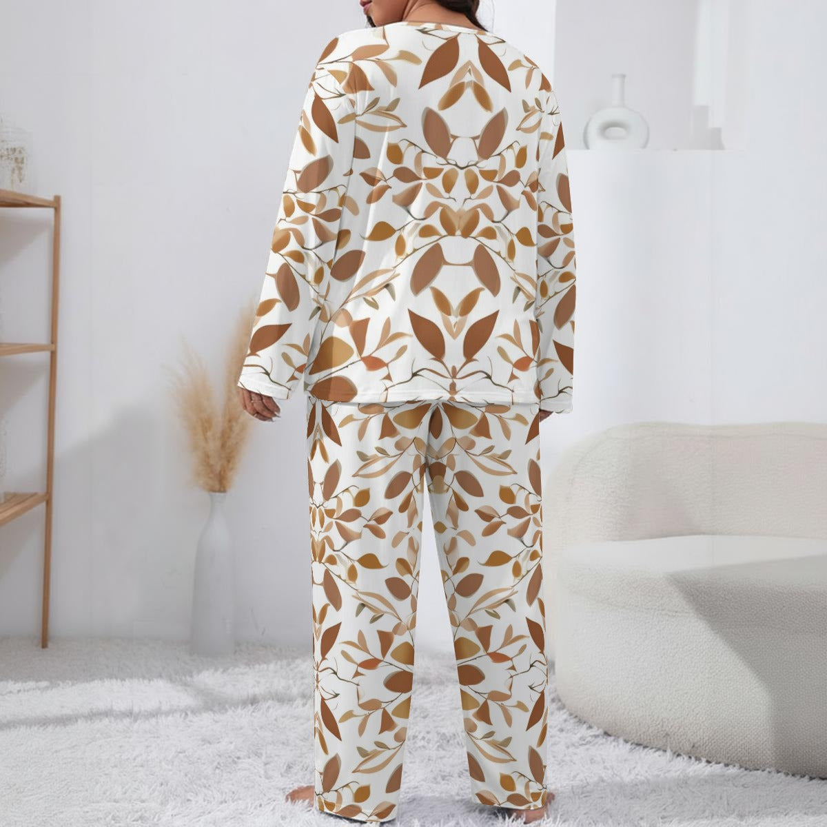 Ptahra Women’s White/Brown Design Loungewear Set
