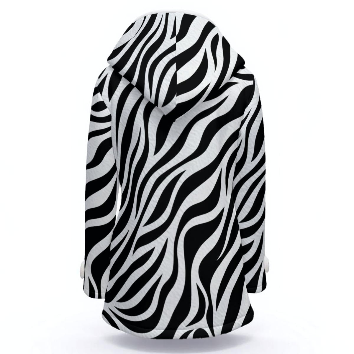 Ptahra Women's White/Black Zebra Pattern Hooded Double-Breasted Winter Coat With Fleece