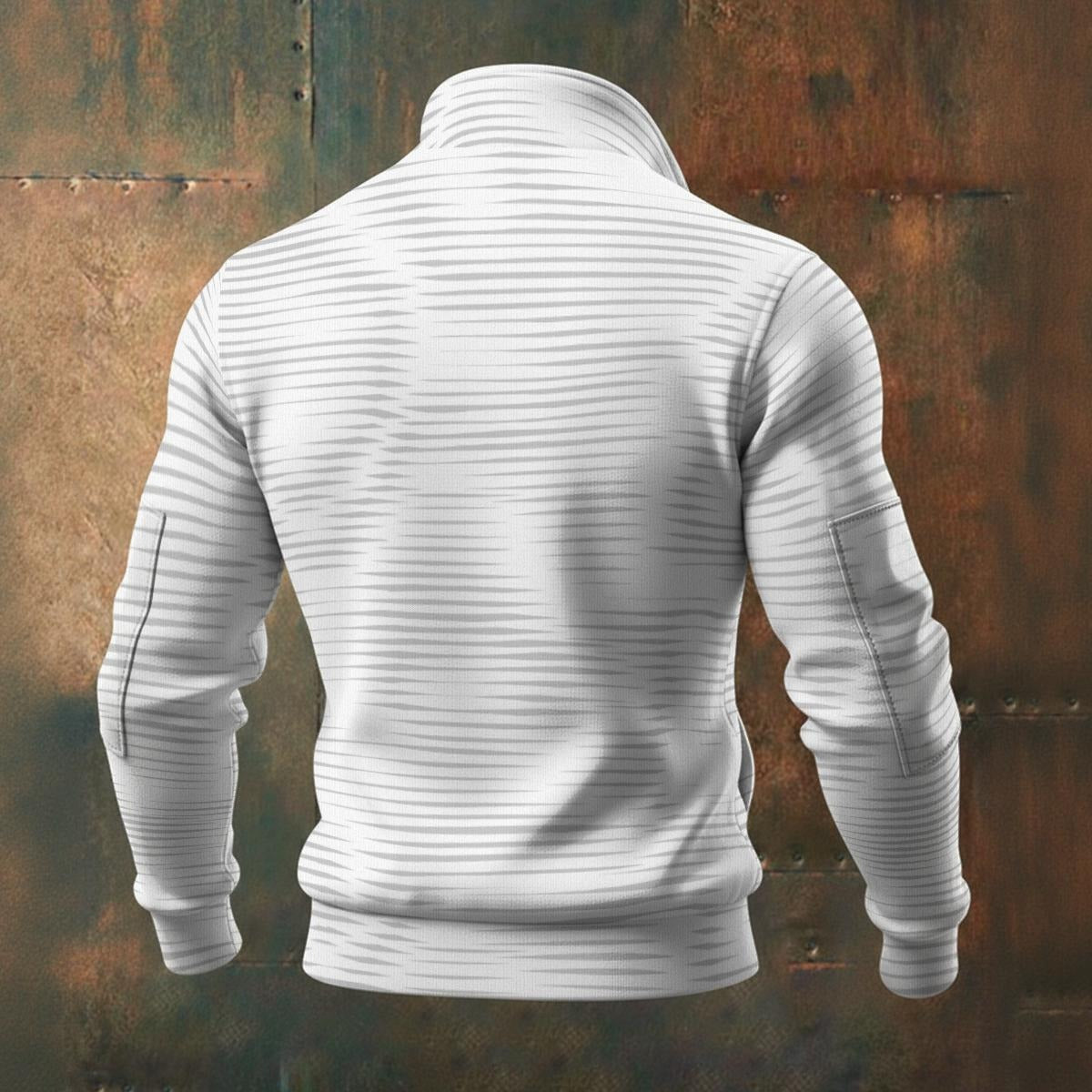 Ptahra Men's Grey Line Pattern Thick Knit Fleece Jacket