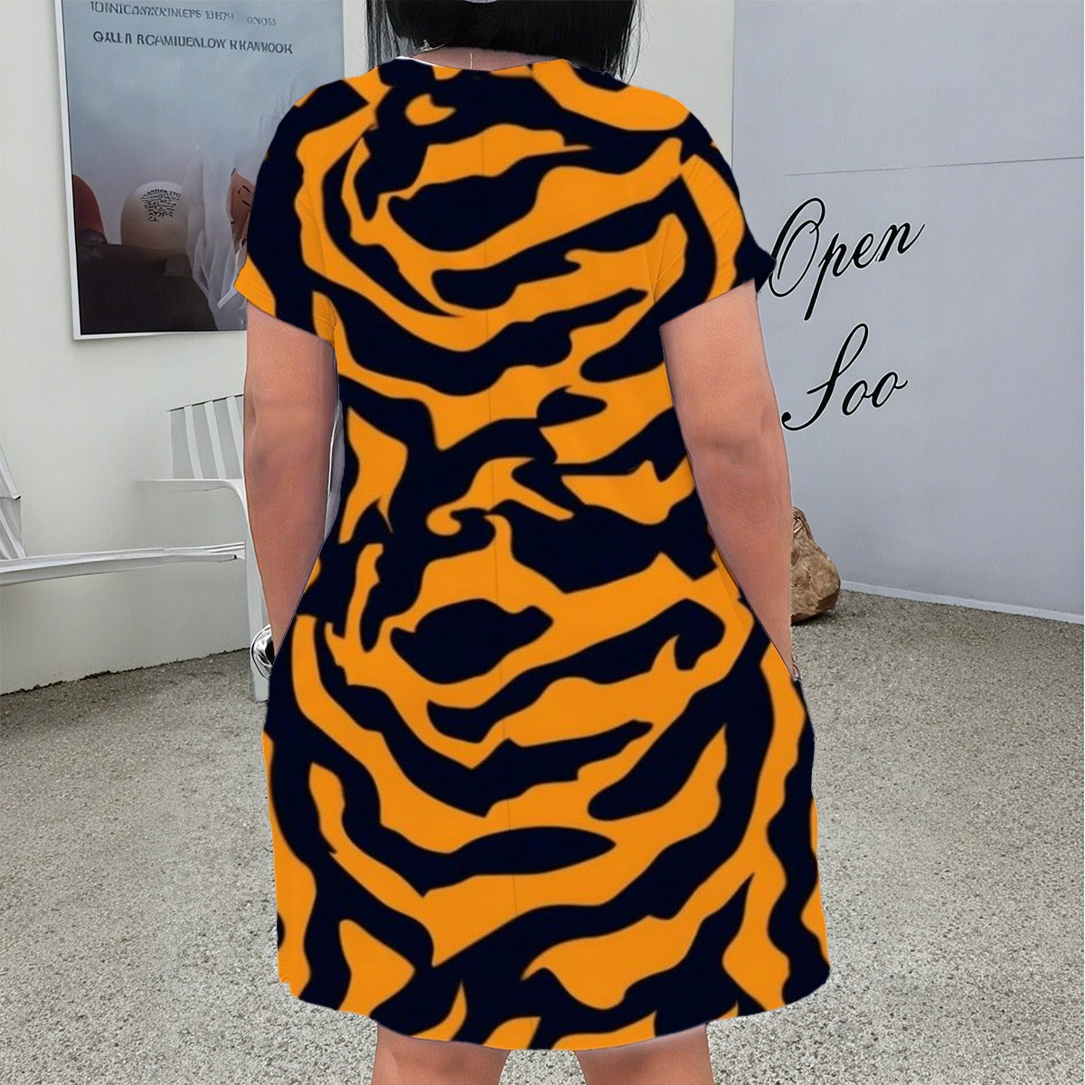 Ptahra B Women's V Neck Short Sleeve Dress/Plus Size