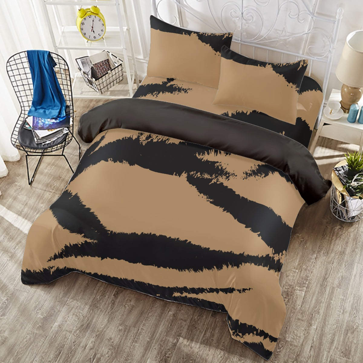Ptahra B Brown/Black Animal Pattern Four-piece Duvet Cover Set