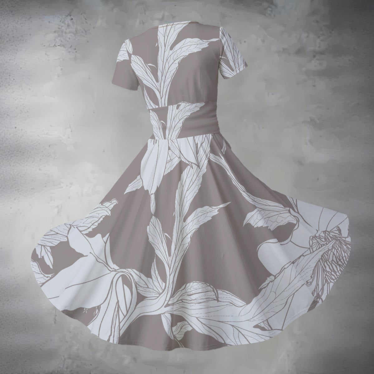 Ptahra Women's Floral Pattern Short Sleeve V Neck Midi Dress