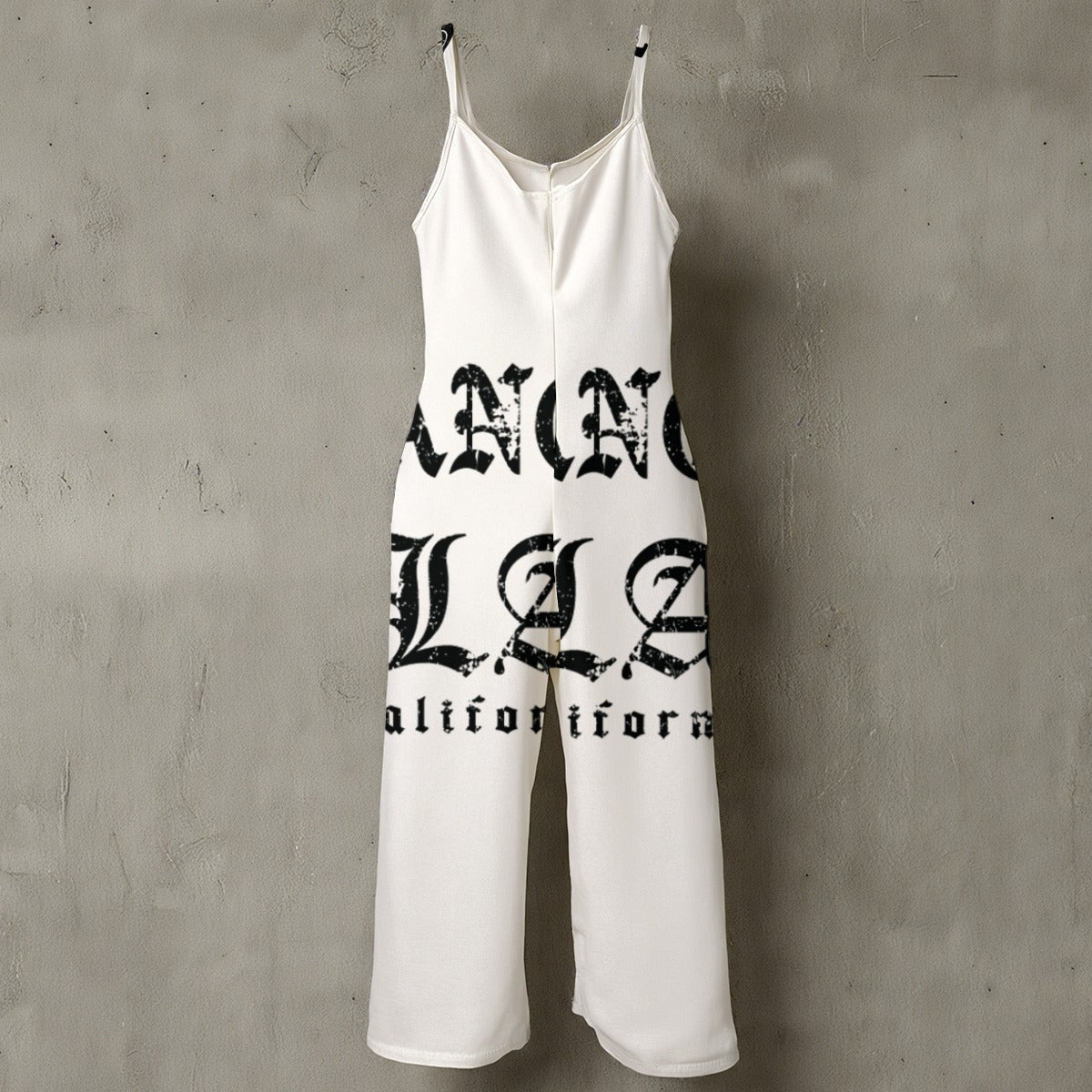 Ptahra B Women’s White/LA California Spaghetti Strap Wide-Leg Jumpsuit