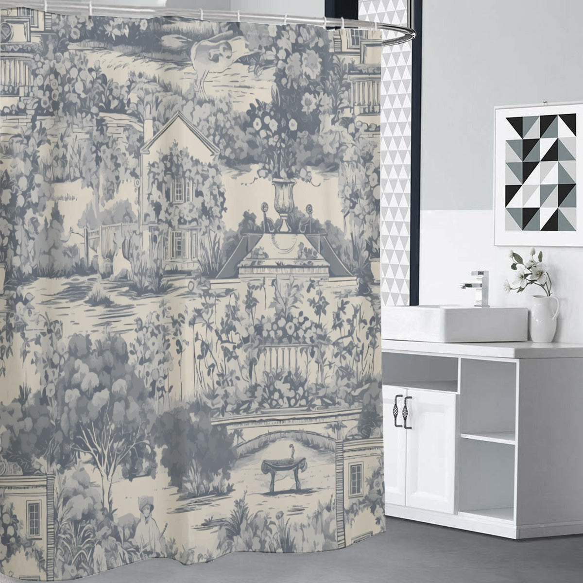 Ptahra Beige/Grey Portrait Art Shower Curtains