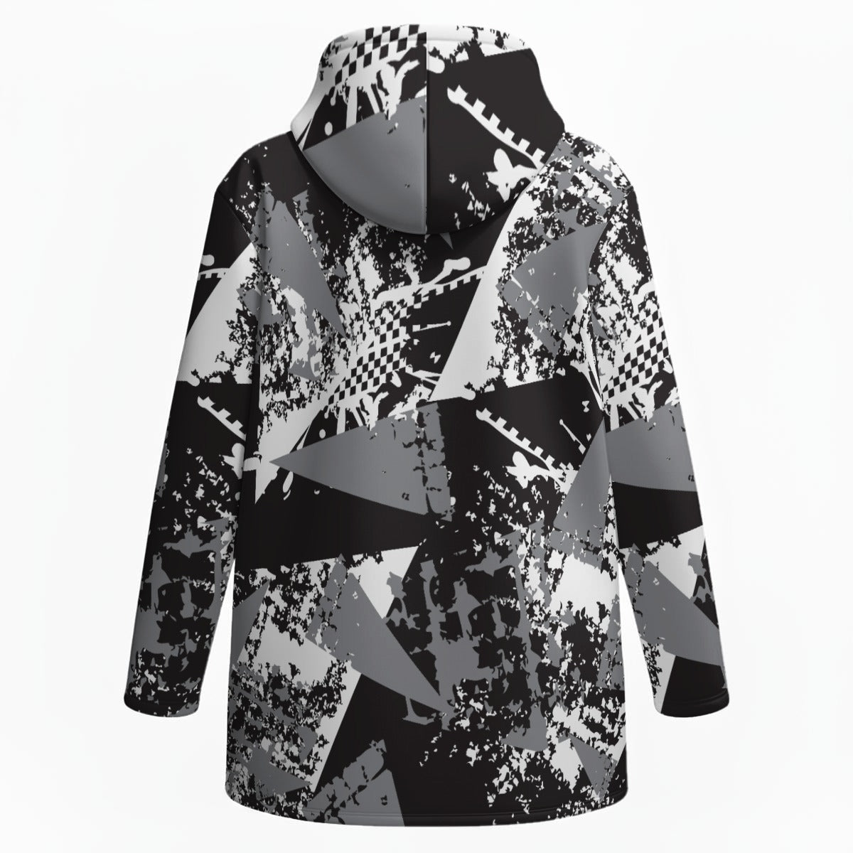 Ptahra Women’s White/Grey/Black Graphic Design Plush Lined Hoodie Jacket