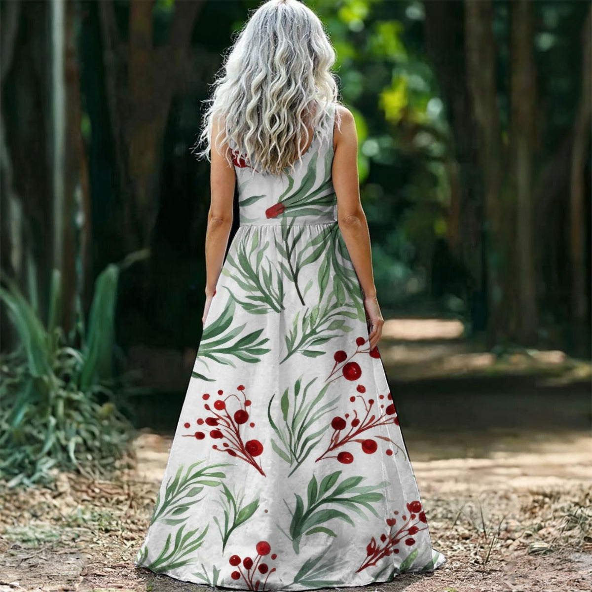 Ptahra B Women’s Cherry Leaf Sleeveless Maxi Dress