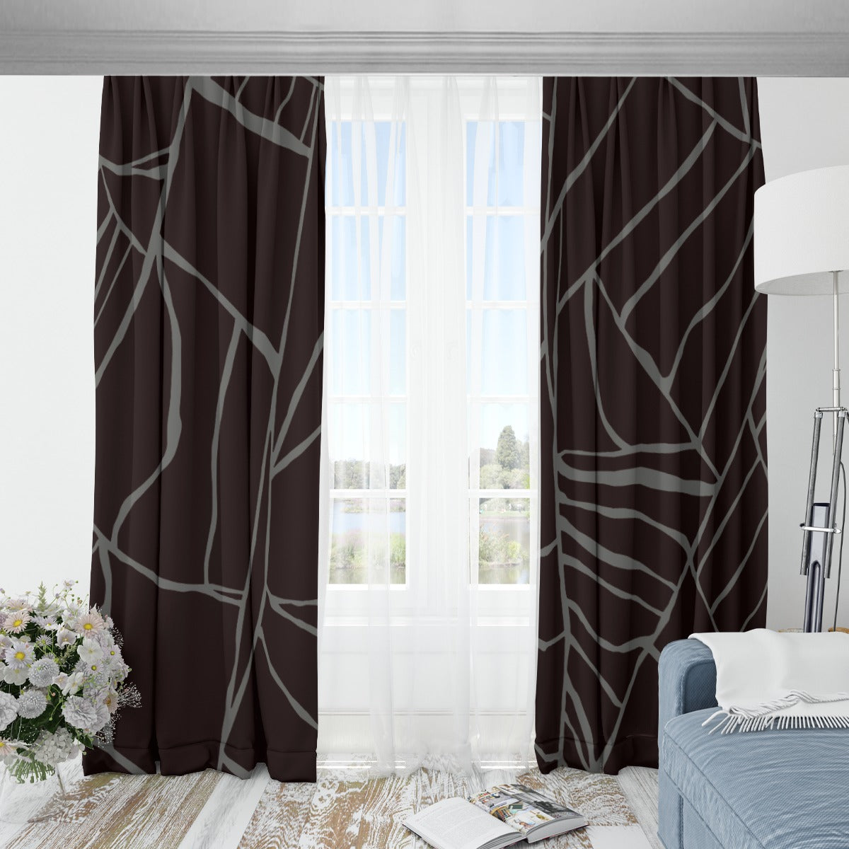 Ptahra B Black/Grey Stone Blackout Curtains with Hooks