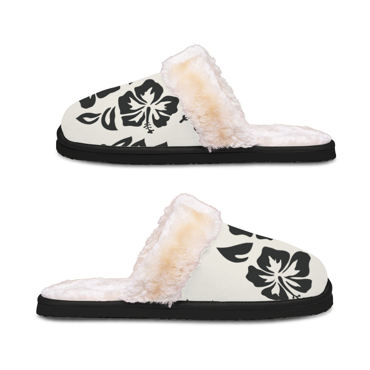 Ptahra B Women's White/Black Floral Home Plush Slippers
