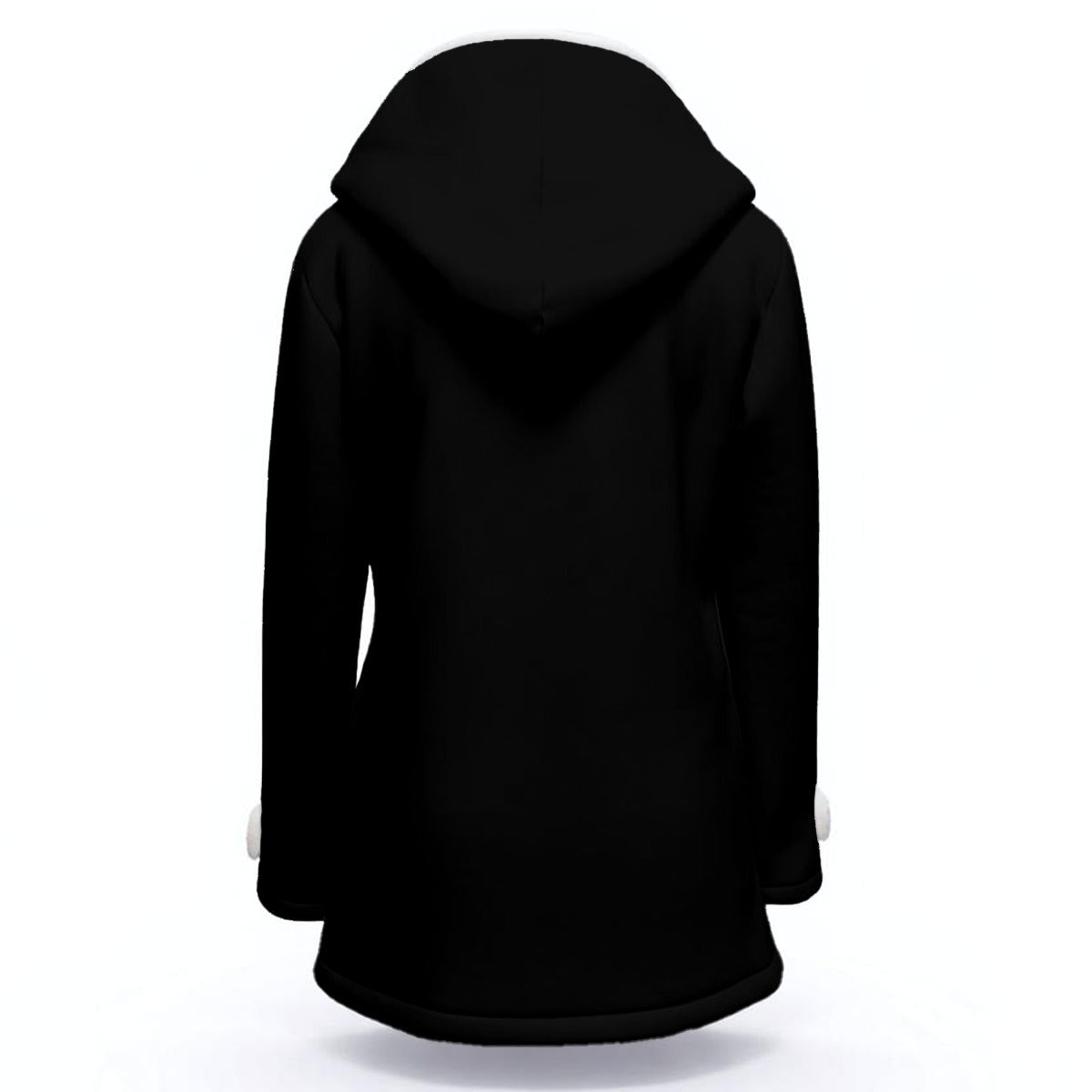 Ptahra Women's Black Hooded Double-Breasted Winter Coat With Fleece
