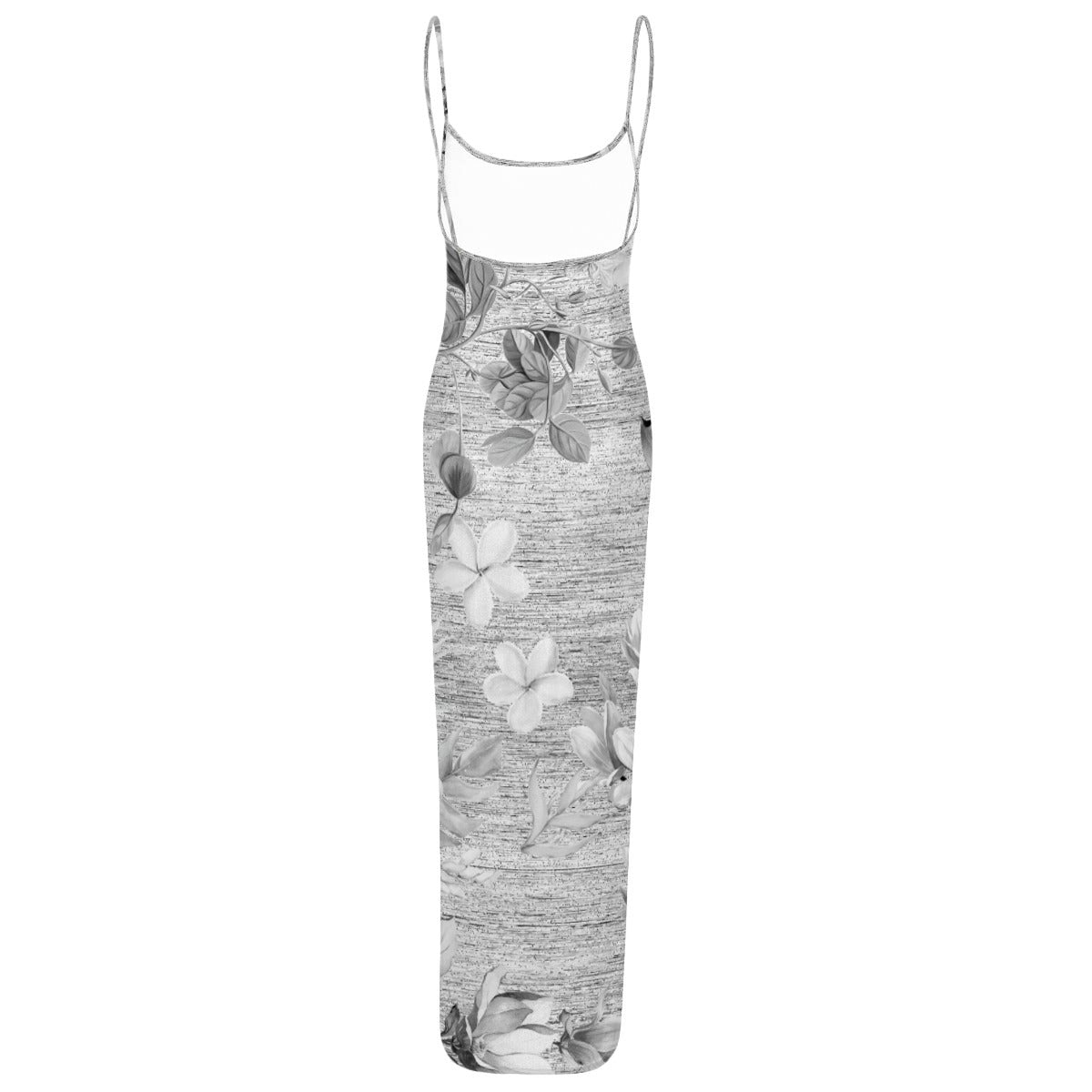 Ptahra B Women's Grey Floral Sheer Mesh Backless Spaghetti Strap Maxi Dress
