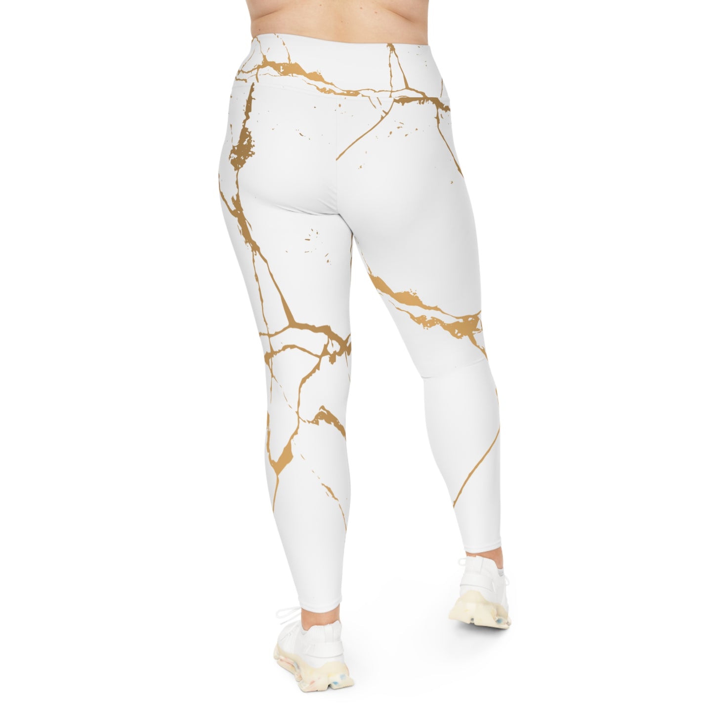 Ptahra B White Marble Print Stylish Plus Size Leggings
