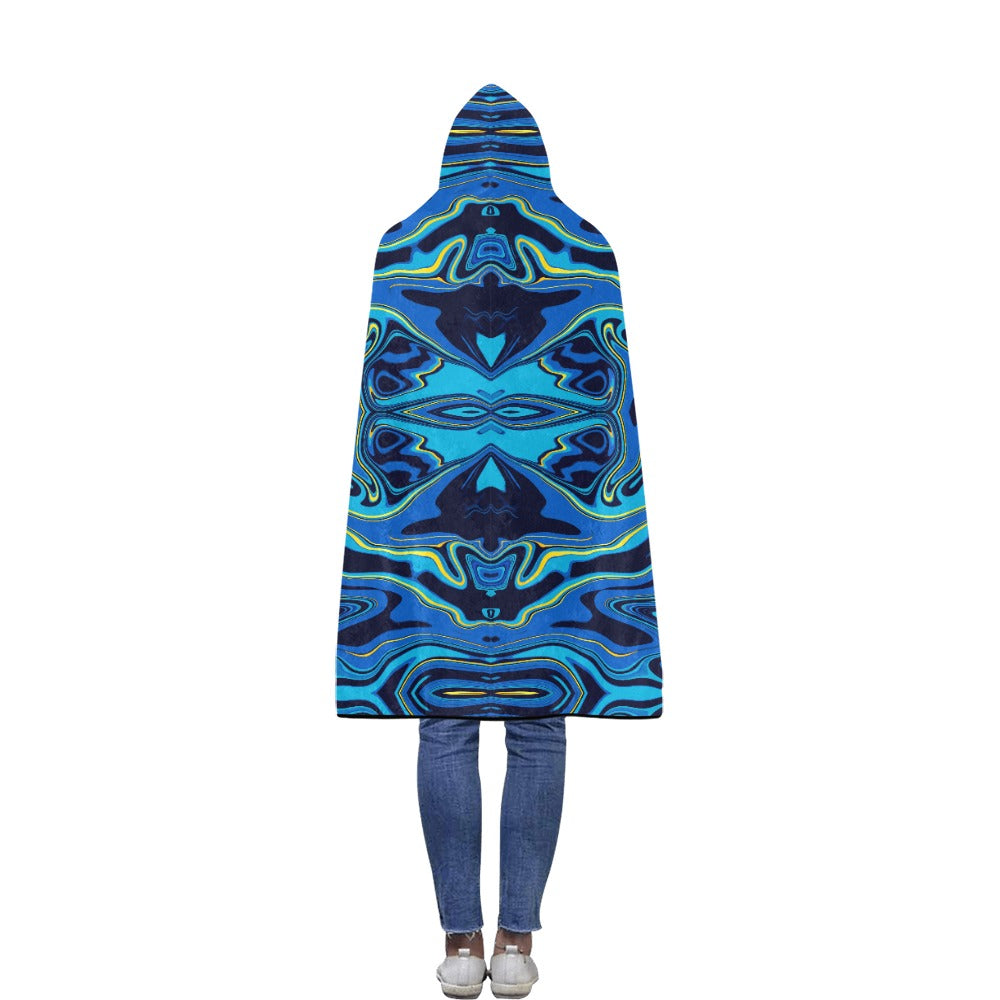 Ptahra B Blue Pattern Flannel Hooded Blanket