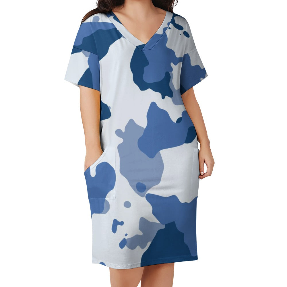 Women'S Blue Camo Loose Pocket Dress