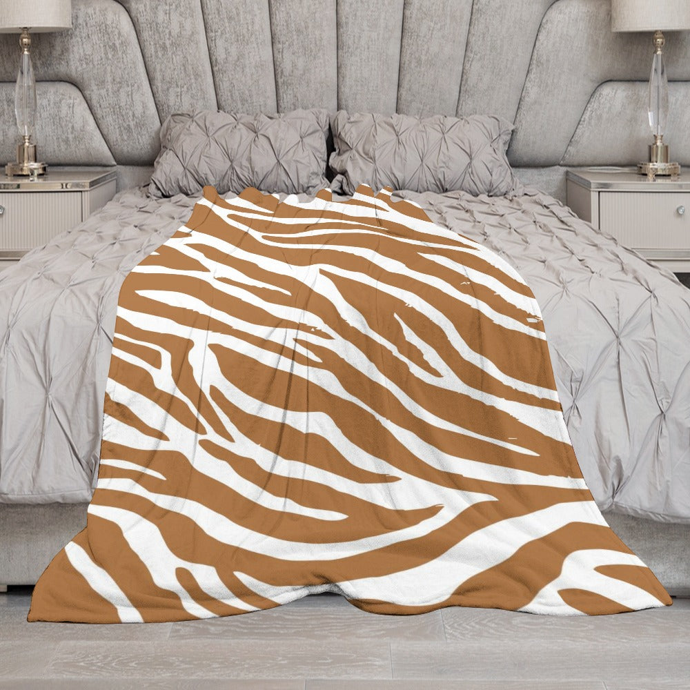 Ptahra B Brown Zebra Design Ultra-Soft Flannel Blanket Multiple Sizes