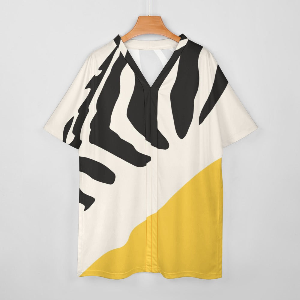 Women's Zebra Pattern/Yellow Stripe V-Neck Bat Sleeve Two Piece Set