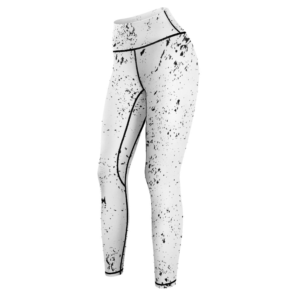Women's White/ Black Splash Paint Comfort Sports Yoga Pants