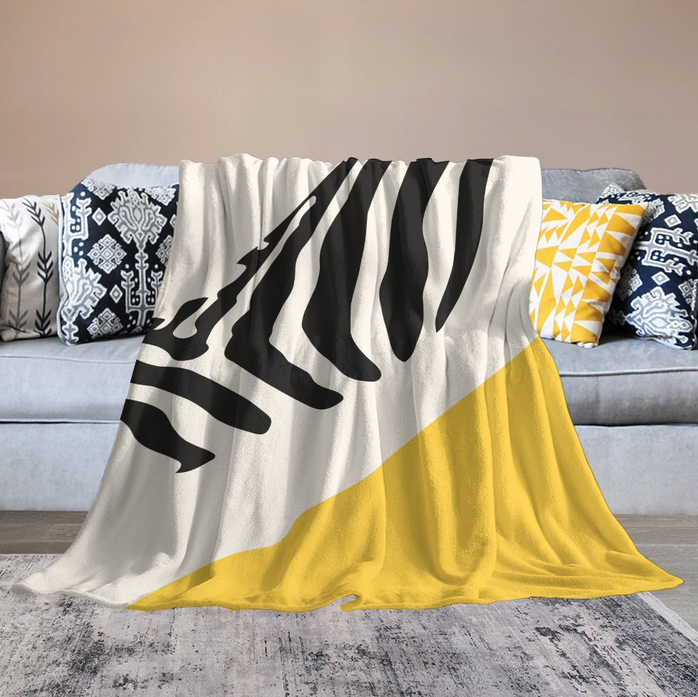 Ptahra B White/Yellow/Black Zebra Design Ultra-Soft Flannel Blanket