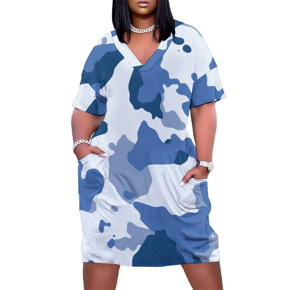 Women'S Blue Camo Loose Pocket Dress