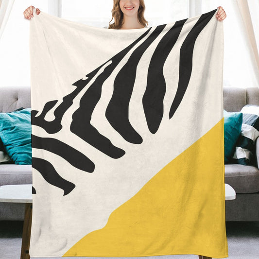 Ptahra B White/Yellow/Black Zebra Design Ultra-Soft Flannel Blanket