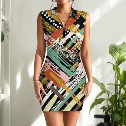 Women's Multi-Design Short Sleeve Dress with Short Zipper