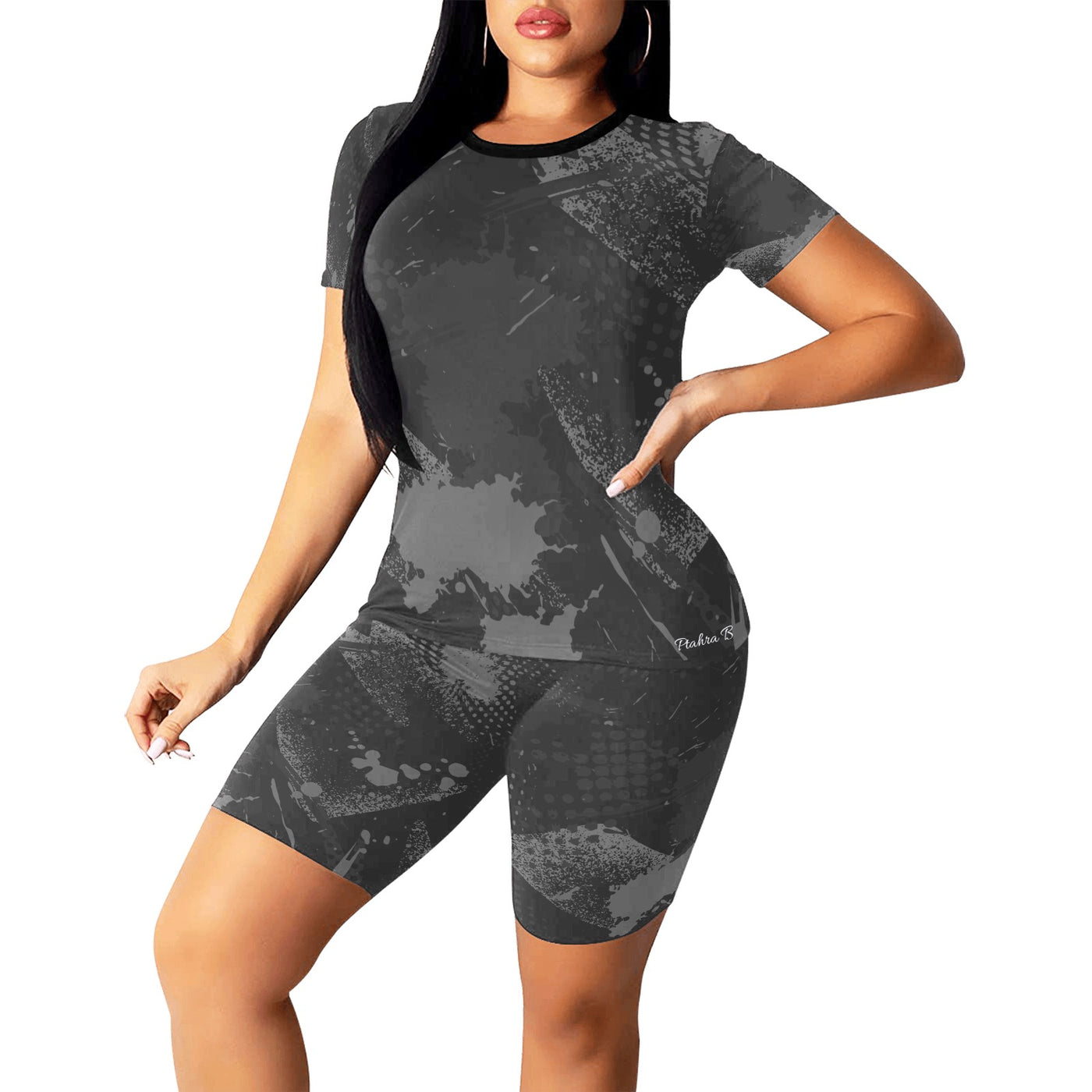 Women's Multi-Grey Design Short Yoga Set