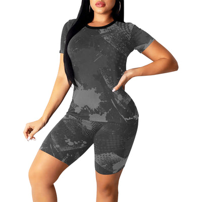 Women's Multi-Grey Design Short Yoga Set