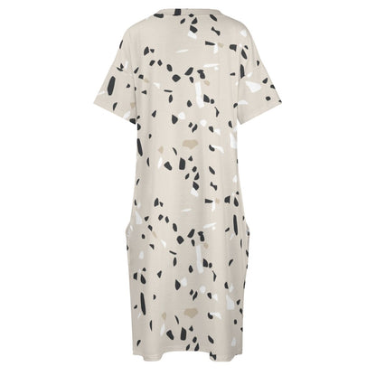 Women's Beige Stone Pattern Loose Pocket Dress