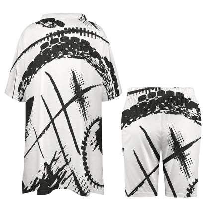 Women's Graphic on Whtie V-Neck Bat Sleeve Two Piece Set