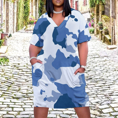 Women'S Blue Camo Loose Pocket Dress
