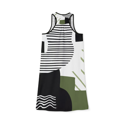 Ptahra B Abstract Geometric Women's Racerback Dress, Trendy Summer Dress, Casual Wear, Vacation Outfit, Gift for Her, Modern Fashion