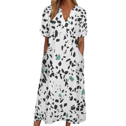 Stone Pattern 7-Point Sleeve Dress