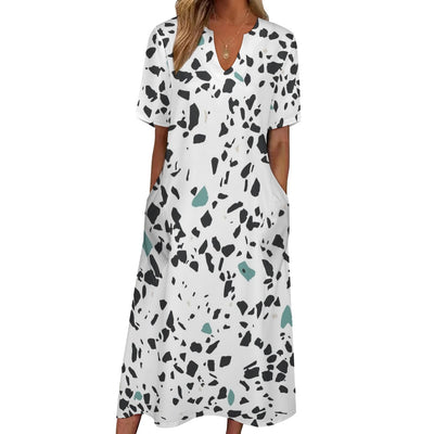 Stone Pattern 7-Point Sleeve Dress
