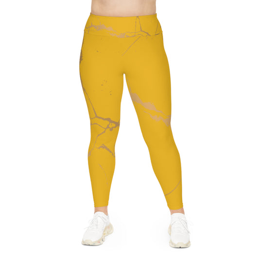 Ptahra B Yellow Marble Print Stylish Plus Size Leggings