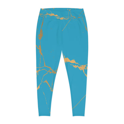 Ptahra B Turquoise/Blue Marble Print Stylish Plus Size Leggings