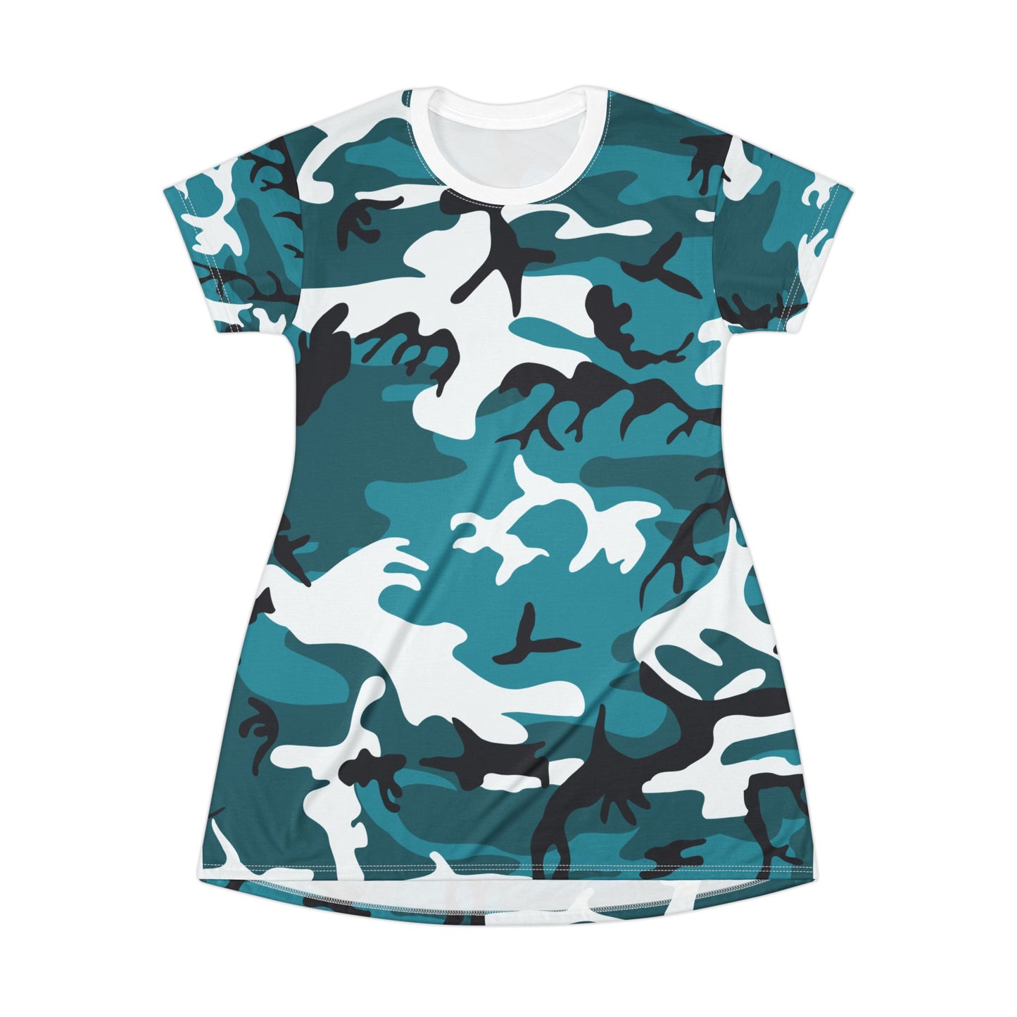 Ptahra B Stylish Turquoise Camo T-Shirt Dress