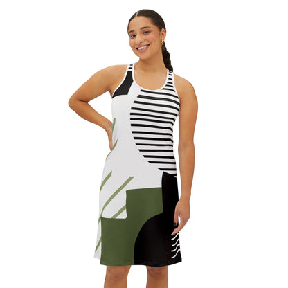 Ptahra B Abstract Geometric Women's Racerback Dress, Trendy Summer Dress, Casual Wear, Vacation Outfit, Gift for Her, Modern Fashion