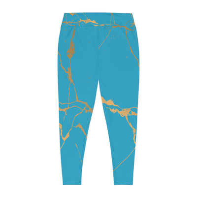 Ptahra B Turquoise/Blue Marble Print Stylish Plus Size Leggings