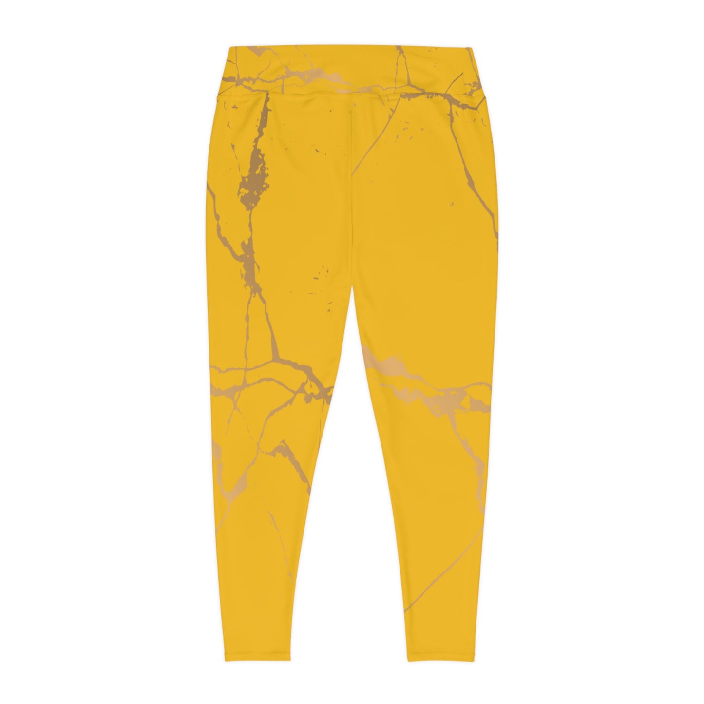 Ptahra B Yellow Marble Print Stylish Plus Size Leggings