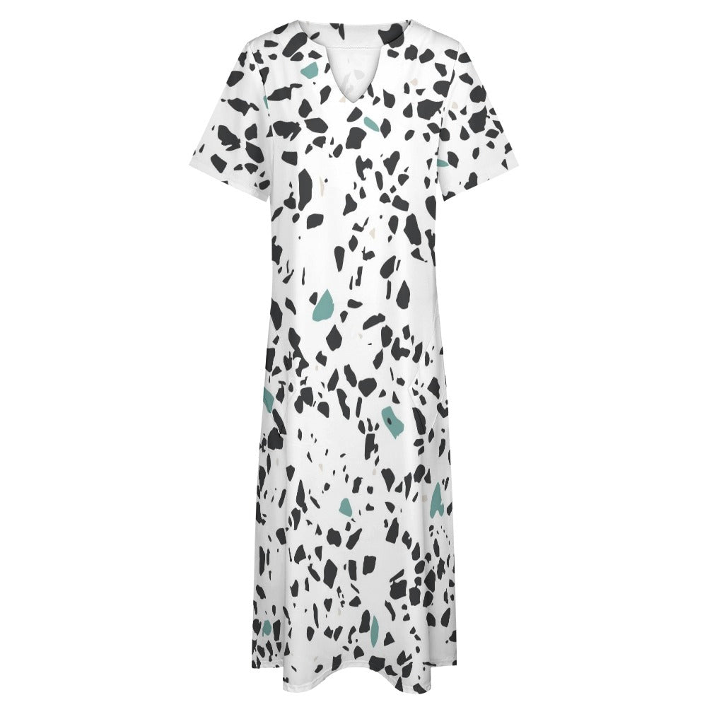 Stone Pattern 7-Point Sleeve Dress