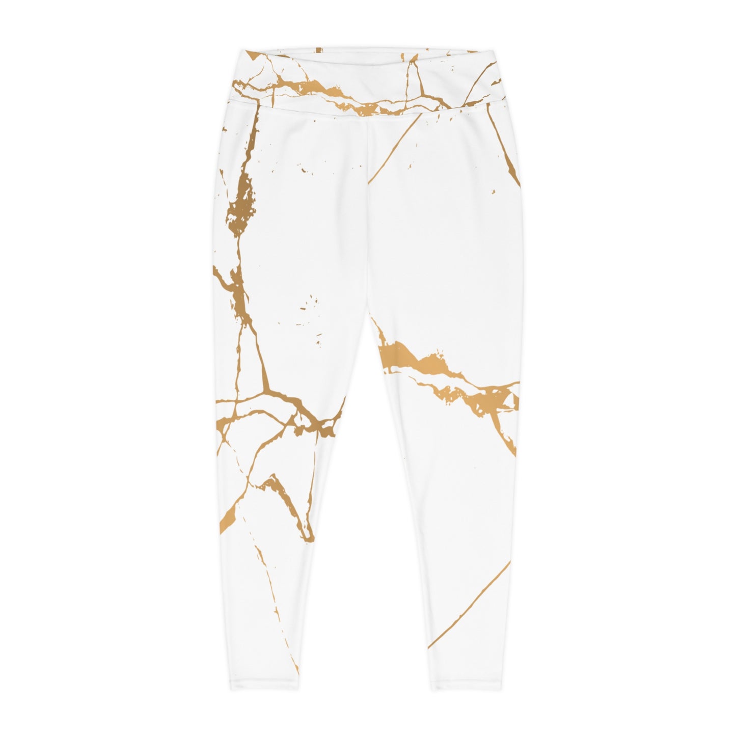 Ptahra B White Marble Print Stylish Plus Size Leggings