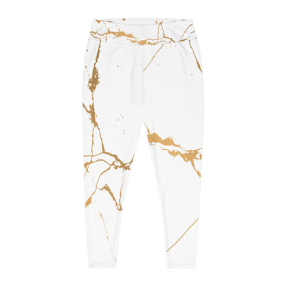 Ptahra B White Marble Print Stylish Plus Size Leggings