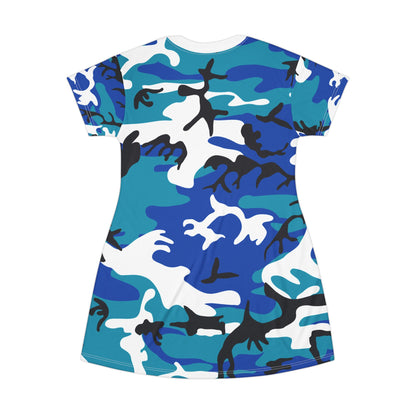 Ptahra B Blue Camo Style T-Shirt Dress