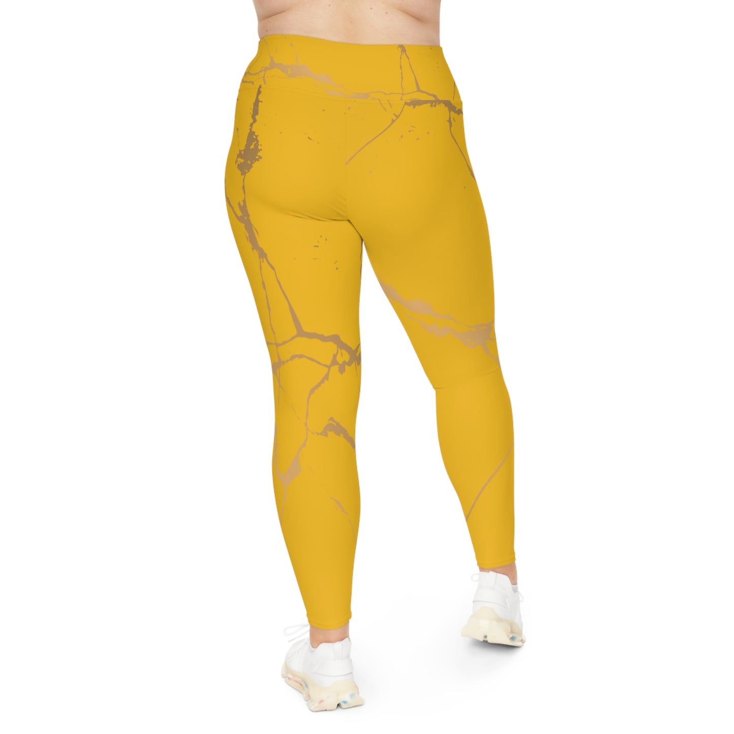 Ptahra B Yellow Marble Print Stylish Plus Size Leggings