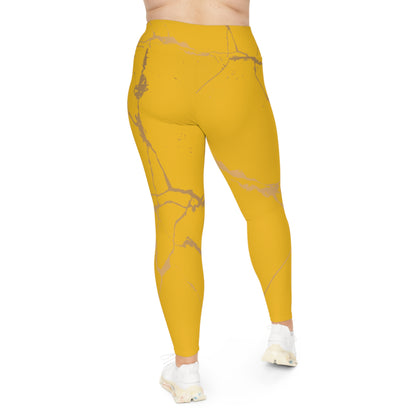 Ptahra B Yellow Marble Print Stylish Plus Size Leggings