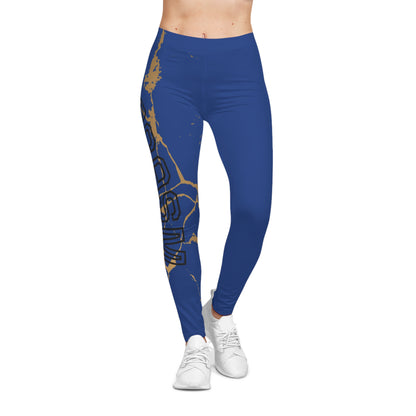 Ptahra B Women's Casual Blue Leggings with Golden Marble Design